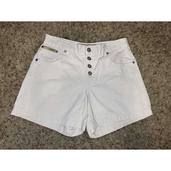 L.E.I. Vintage Cream White Shorts High Rise Exposed Fly Button Y2k 90s Sz 26” - Picture 1 of 12